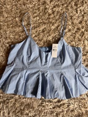 LOFT Blue & White Striped Peplum Bandeau Cami